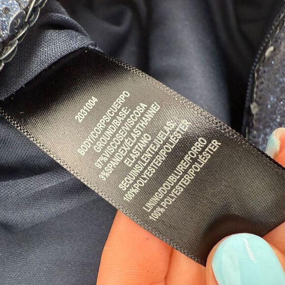 Halston Skirt Sequin Pencil Navy Blue Sparkle Womens Size 8 Formal Knee Length - Picture 5 of 7